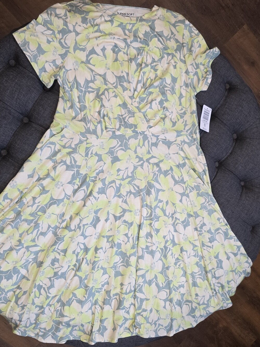 torrid Floral Fit-and-Flare Dress in Pale Green & Cream